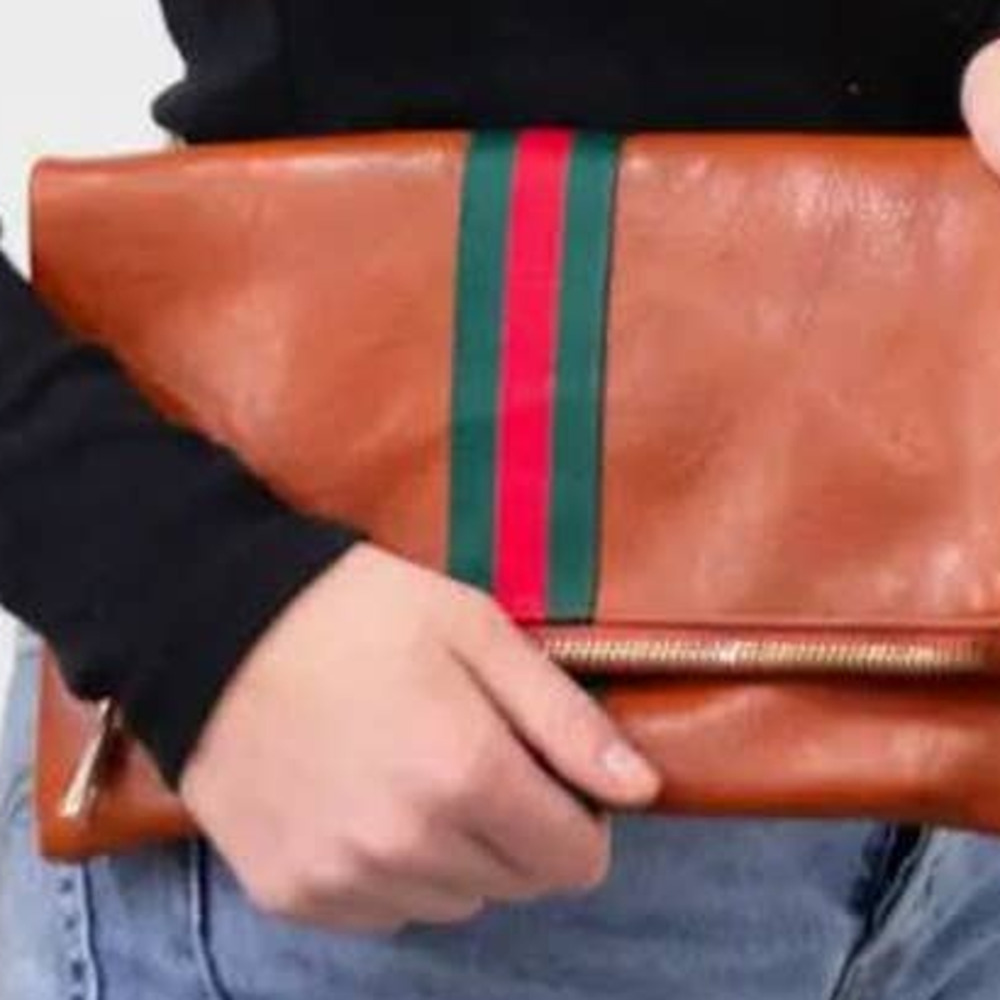 Preppy Stripe Foldover Clutch - Green & Red Stripe - Picture 3 of 7